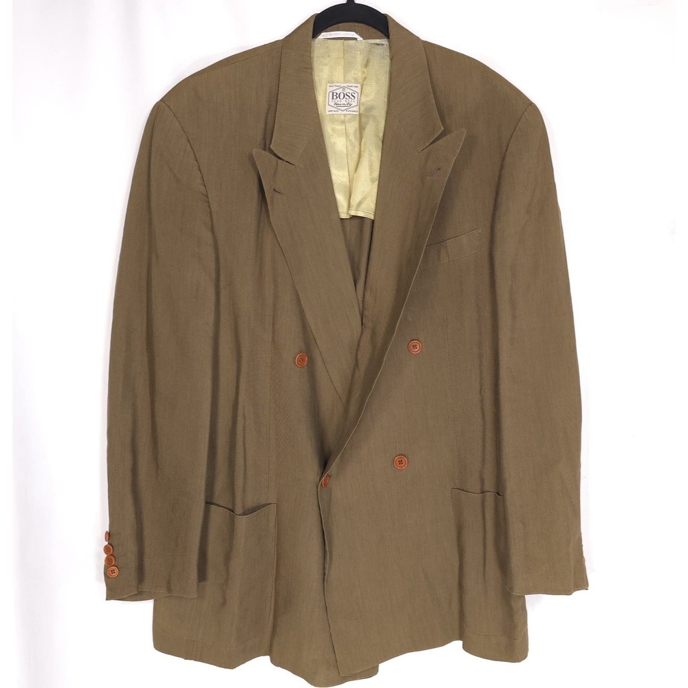 HUGO BOSS Twenty Vintage Linen Rayon Blazer Double Breasted Men 40R WEST GERMANY
